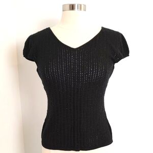 Dana Buchman Black Beaded Silk Knit Cap Sleeve Top/ Size L